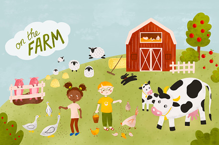 Children on the farm Rural landscape, a Person Illustration by Tani Kuzminka