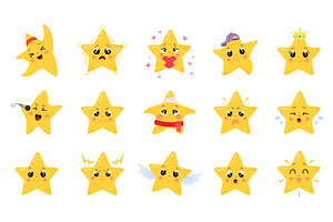 Cartoon emotional stars. Funny star, an Illustration by LadadikArt