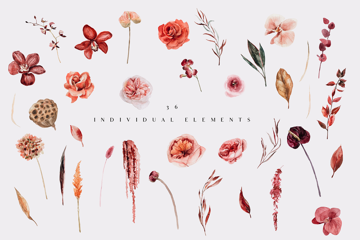 Scarlet bouquet - watercolor set, a Seasonal Illustration by Youksy (Photo 11 of 13)