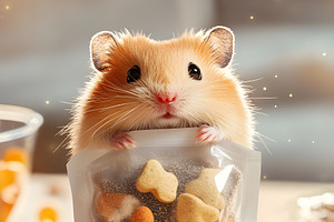 Cute hamster with a snack bag of treats, an Animal Photo by Photostock