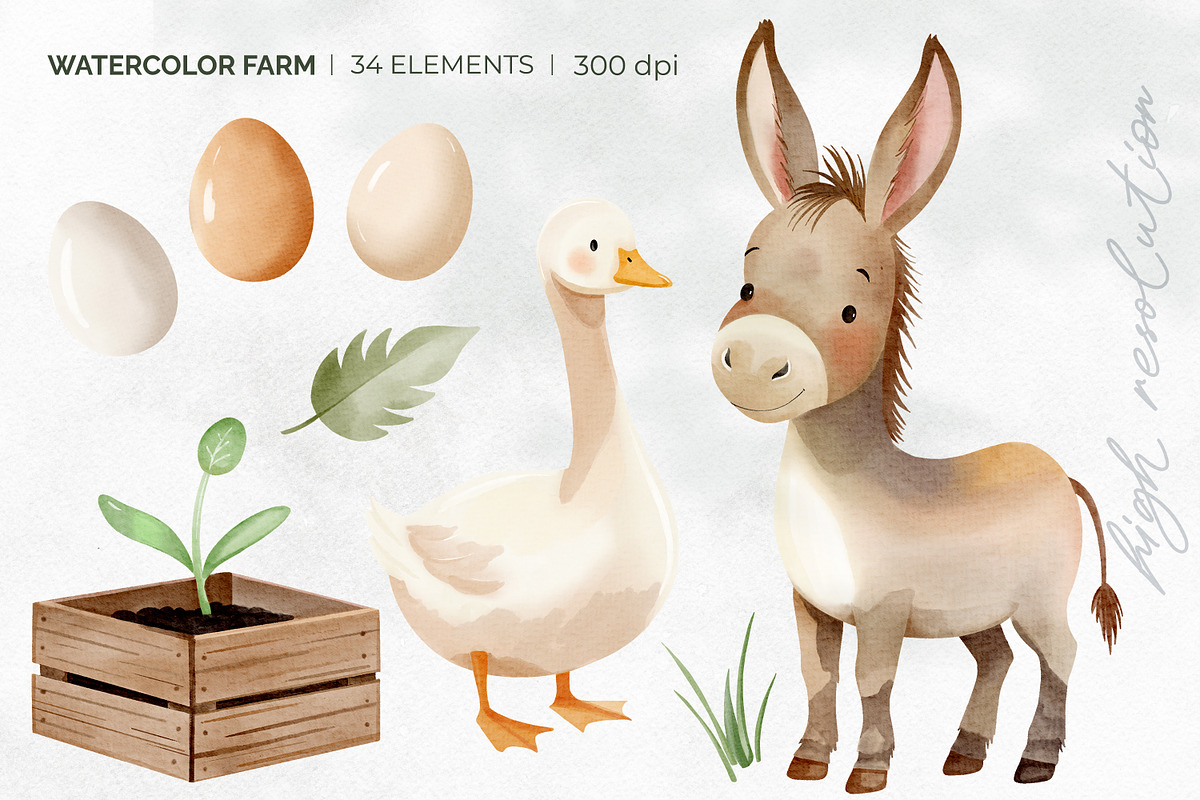 Watercolor Farm Clipart. 34 Elements, an Animal Illustration by Hanna's ArtLab (Photo 4 of 6)