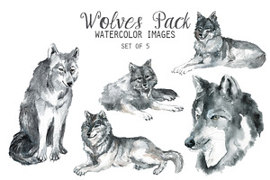Watercolor Wolves Pack Clipart