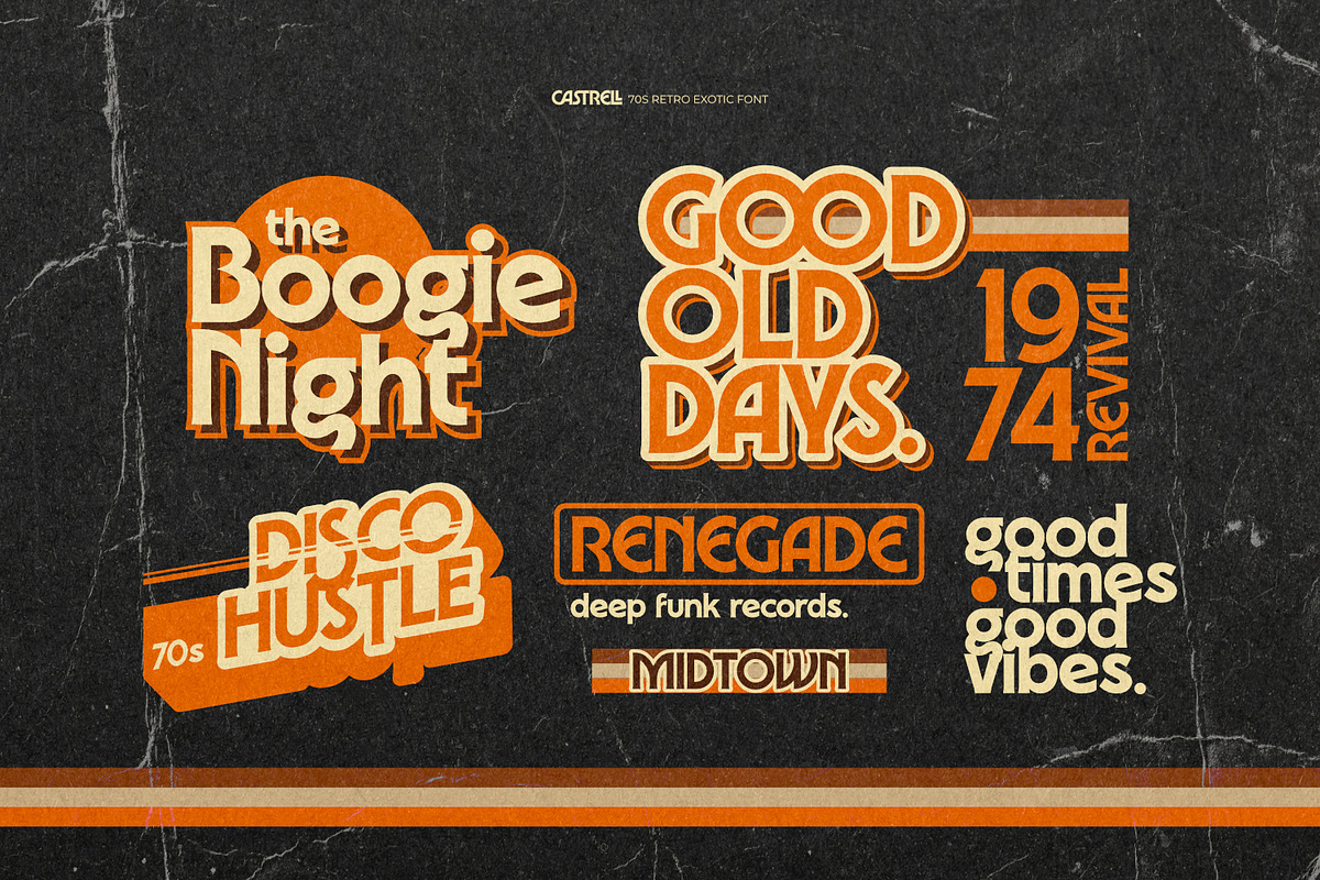 Castrell - 70s Retro Exotic Font, a Sans Serif Font by ikiiko (Photo 5 of 7)
