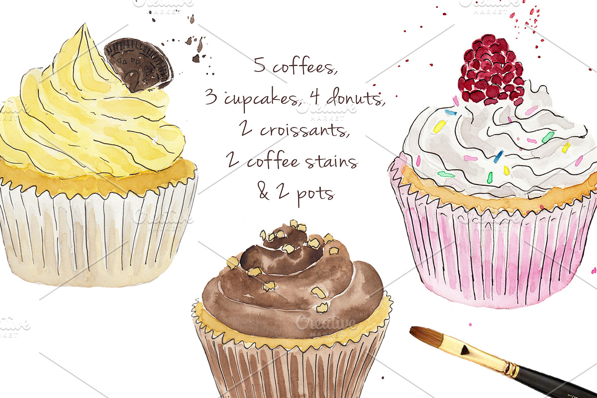 Watercolo Breakfast - Coffee Time, a Food Illustration by MaraquelaStudio (Photo 3 of 7)