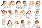 Watercolor Astronaut Clipart Bundle, a Person Illustration by Villa 11 Estudio (Thumbnail 2 of 7)