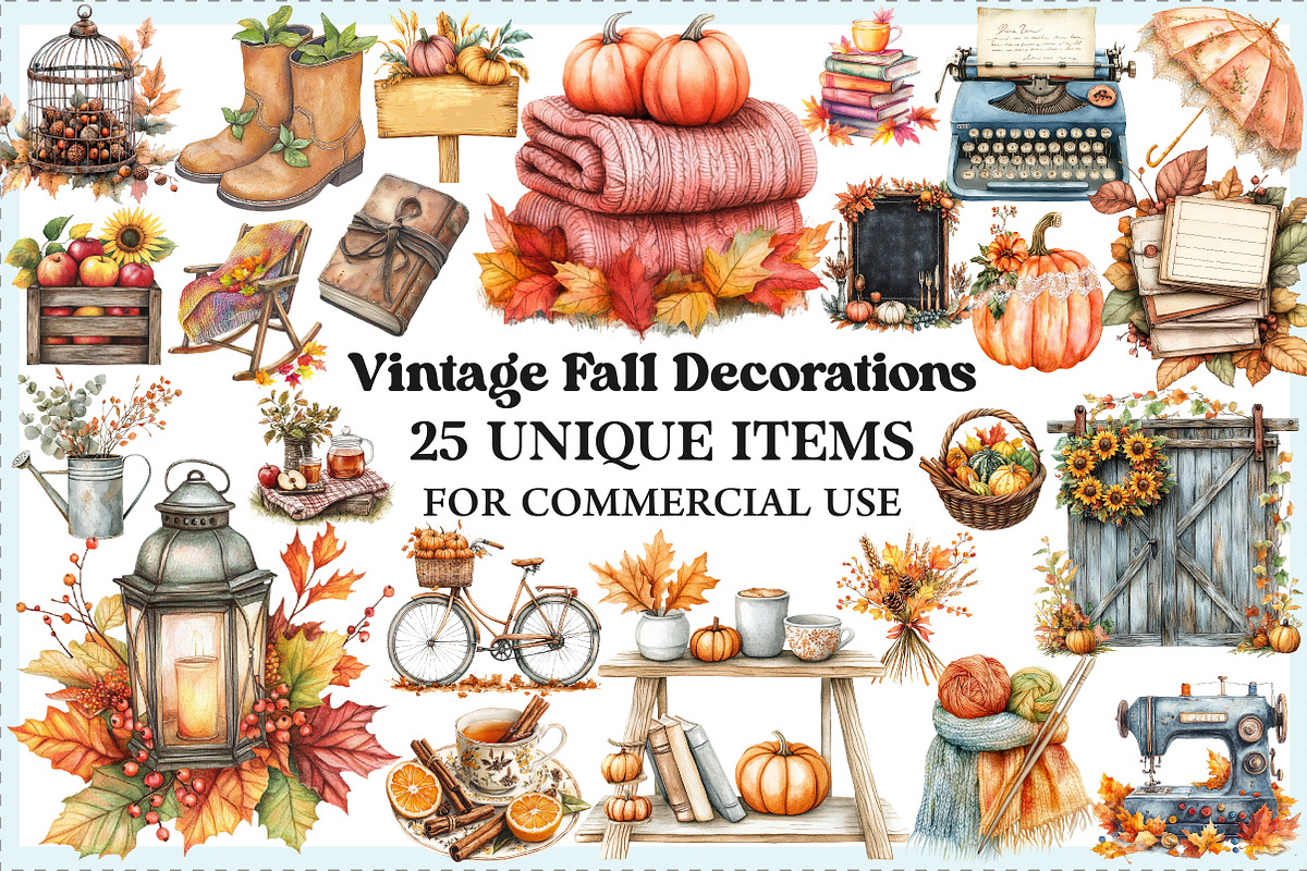 Vintage Fall Decorations Clipart, an Illustration by Craft Nest (Photo 1 of 5)
