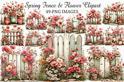 Spring Fence & Flower Clipart Png, an Illustration by Craft Nest (Thumbnail 1 of 11)