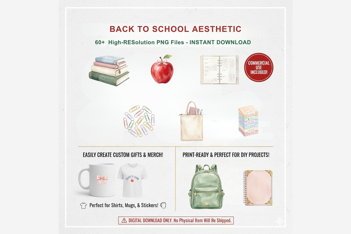 Back to School Aesthetic Clipart, a Seasonal Illustration by Tanya Kart (Photo 13 of 15)