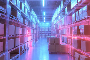 High-tech warehouse filled with orga, a Photo by Tanuart