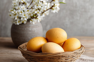 Natural brown easter eggs in basket, a Holiday Photo by MistyDay