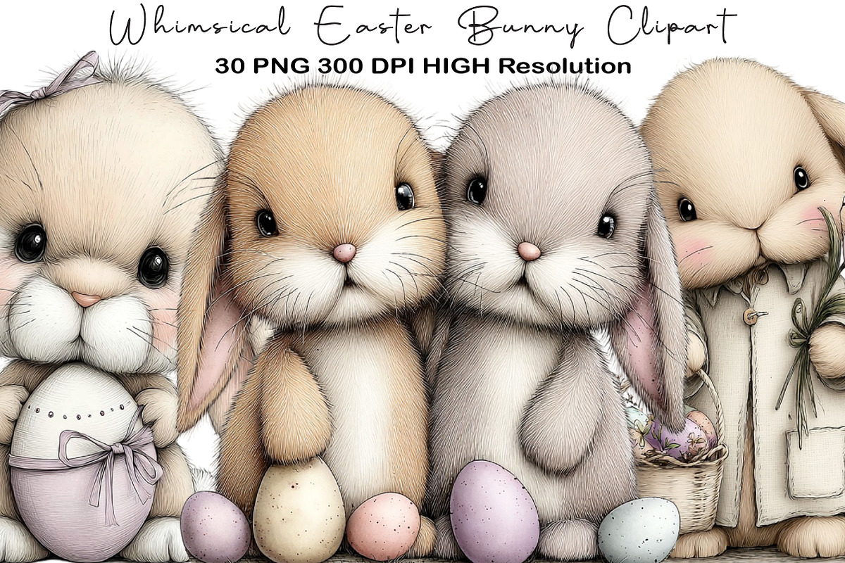 Whimsical Easter Bunny Clipart, an Illustration by Black Bird Studio (Photo 1 of 5)