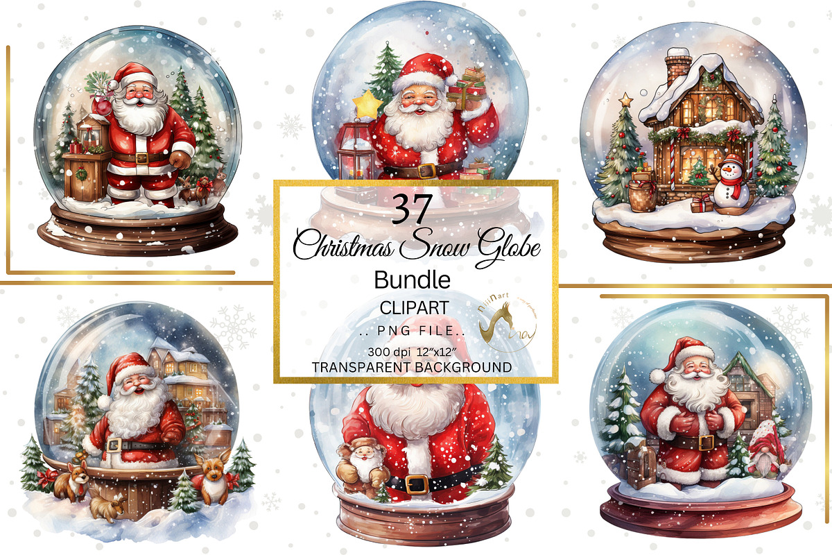 Christmas Snow Globe Clipart Bundle, a Seasonal Illustration by NiiiNArt
