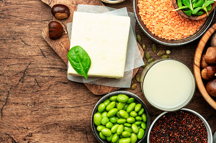 Vegan protein food background. Full set of plant based vegetaria, a Food & Drink Photo by 5PH