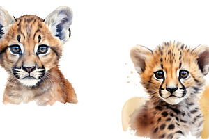 Watercolor Baby Wild African Animals