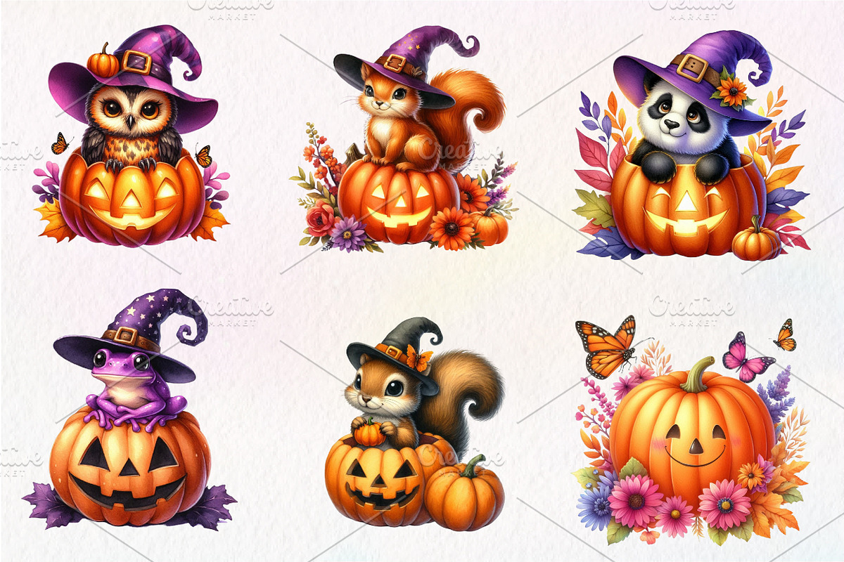 Animals in pumpkin clipart, an Illustration by CreationArt (Photo 3 of 5)