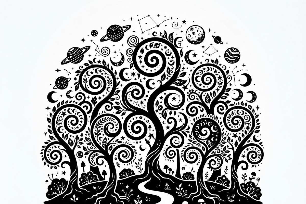 50 Mystical Galaxy Forest Silhouette, a Technology Illustration by Amazin_art (Photo 12 of 34)