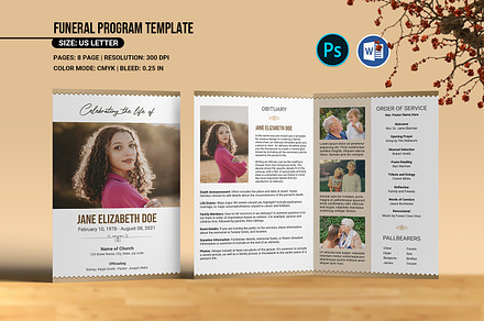 Funeral Program Template / 8 Page, a Brochure Template by retrographix