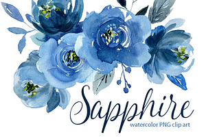 Watercolor Indigo Blue Flowers Roses