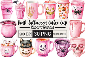Pink Halloween Coffee Sublimation, an Illustration by Black Bird Studio
