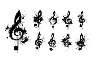 Treble clefs grunge elements black, an Object Illustration by Valerie Bodnar