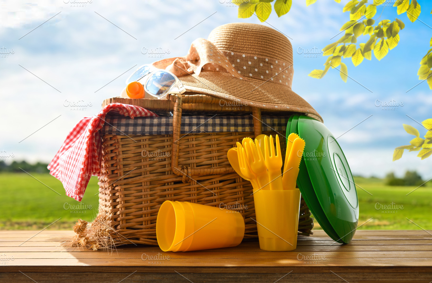 Sunny Picnic Basket with Summer Accessories, a Holiday Photo by Davizro's Market