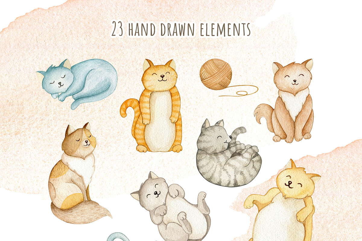 Cute cats. Watercolor set, an Object Graphic by JuliaBadeeva (Photo 2 of 5)