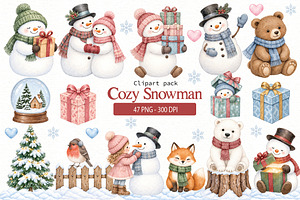 Cozy Snowman Clipart Bundle