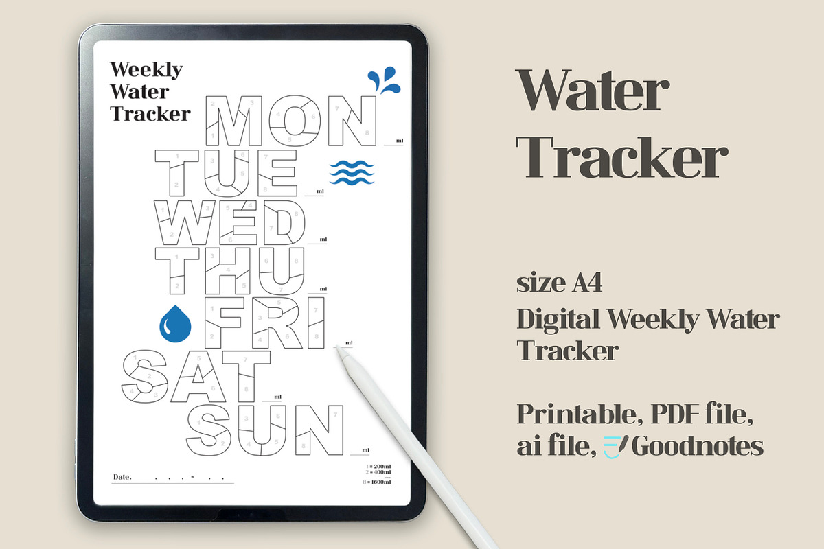 Weekly Warter Tracker, a Print Template by dott (Photo 2 of 5)