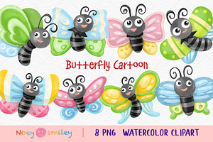 Butterfly Cartoon Watercolor Clipart