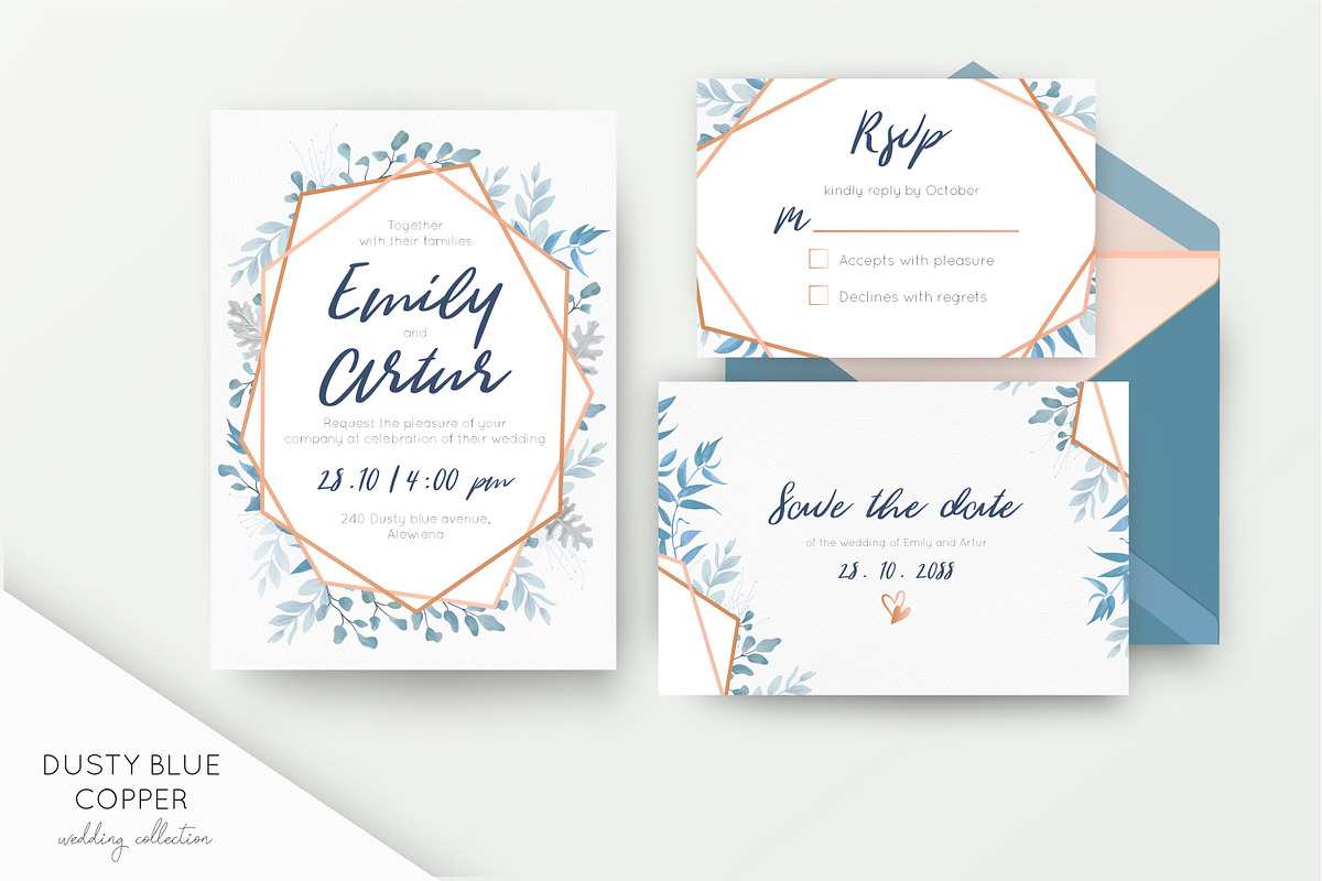 Wedding collection - Dusty blue, an Invitation Template by Alewiena (Photo 1 of 9)