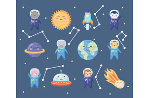 twelve space animals icons, an Animal Illustration by studiogstock