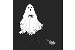 A cute scared lace-sheet ghost, a Food Illustration by Toltemara