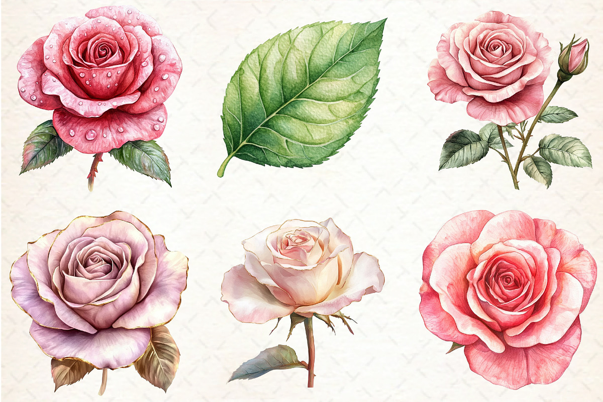 Pink Roses and Leaves Watercolor, an Illustration by Libby Wishes (Photo 3 of 3)