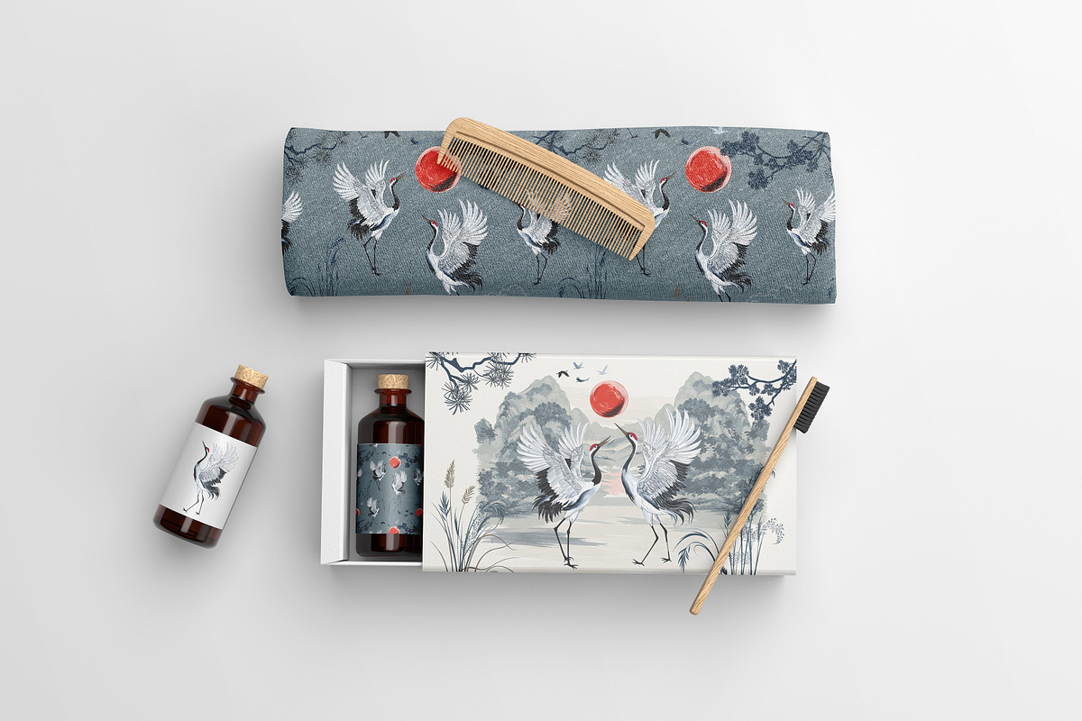Oriental Cranes Vector Pattern, an Animal Illustration by FleurArt (Photo 4 of 8)