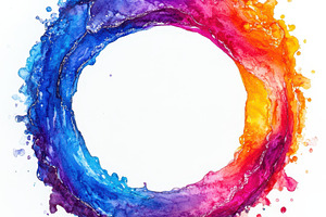 Vibrant watercolor circle abstract a, an Abstract Photo by Pixeness Studio