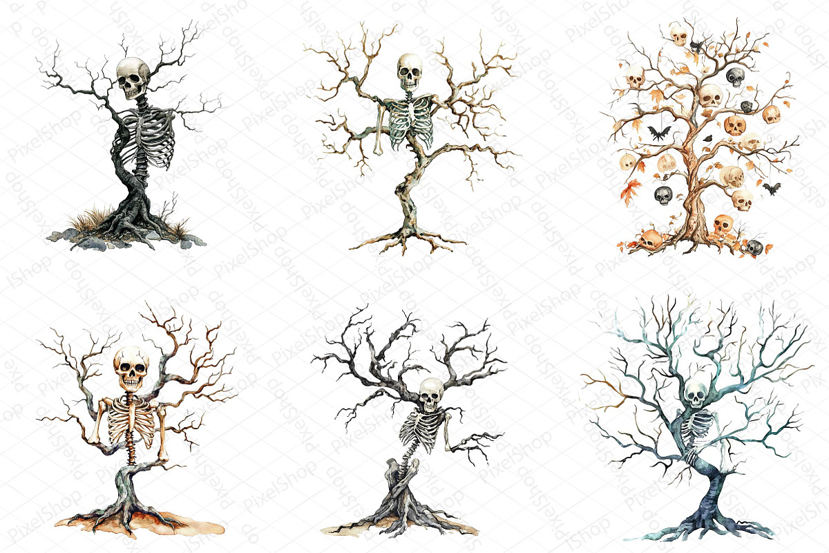 Collage Skeleton Trees Halloween Cli, an Illustration by DreamPrint404 (Photo 4 of 5)