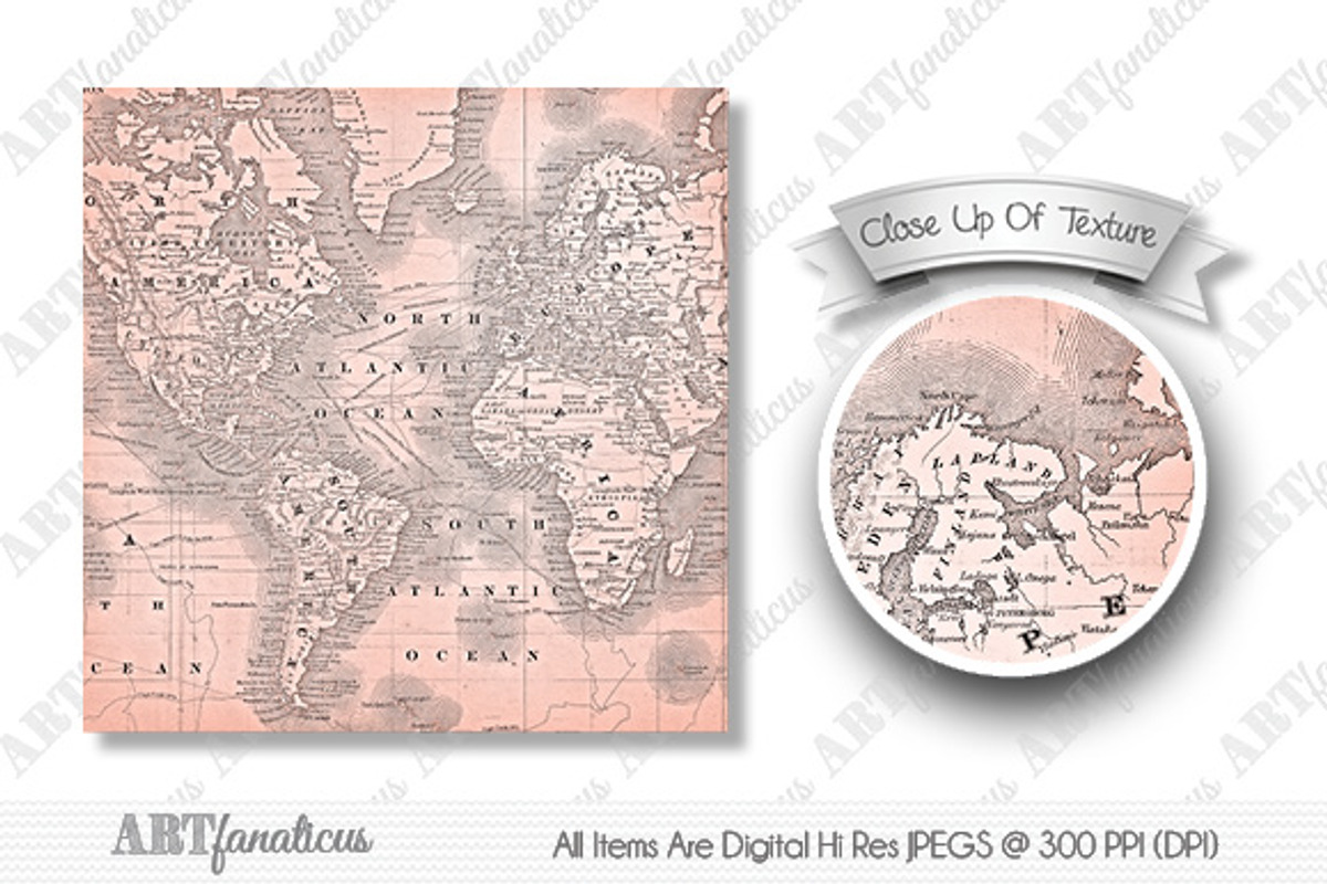 MINT & CORAL VINTAGE MAPS, an Illustration by Artfanaticus (Photo 3 of 4)