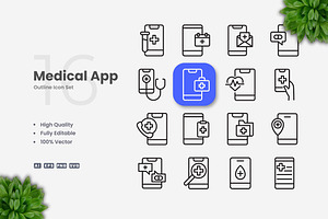 Medical app Outline Icons, an Outline Icon by Upnowgraphic