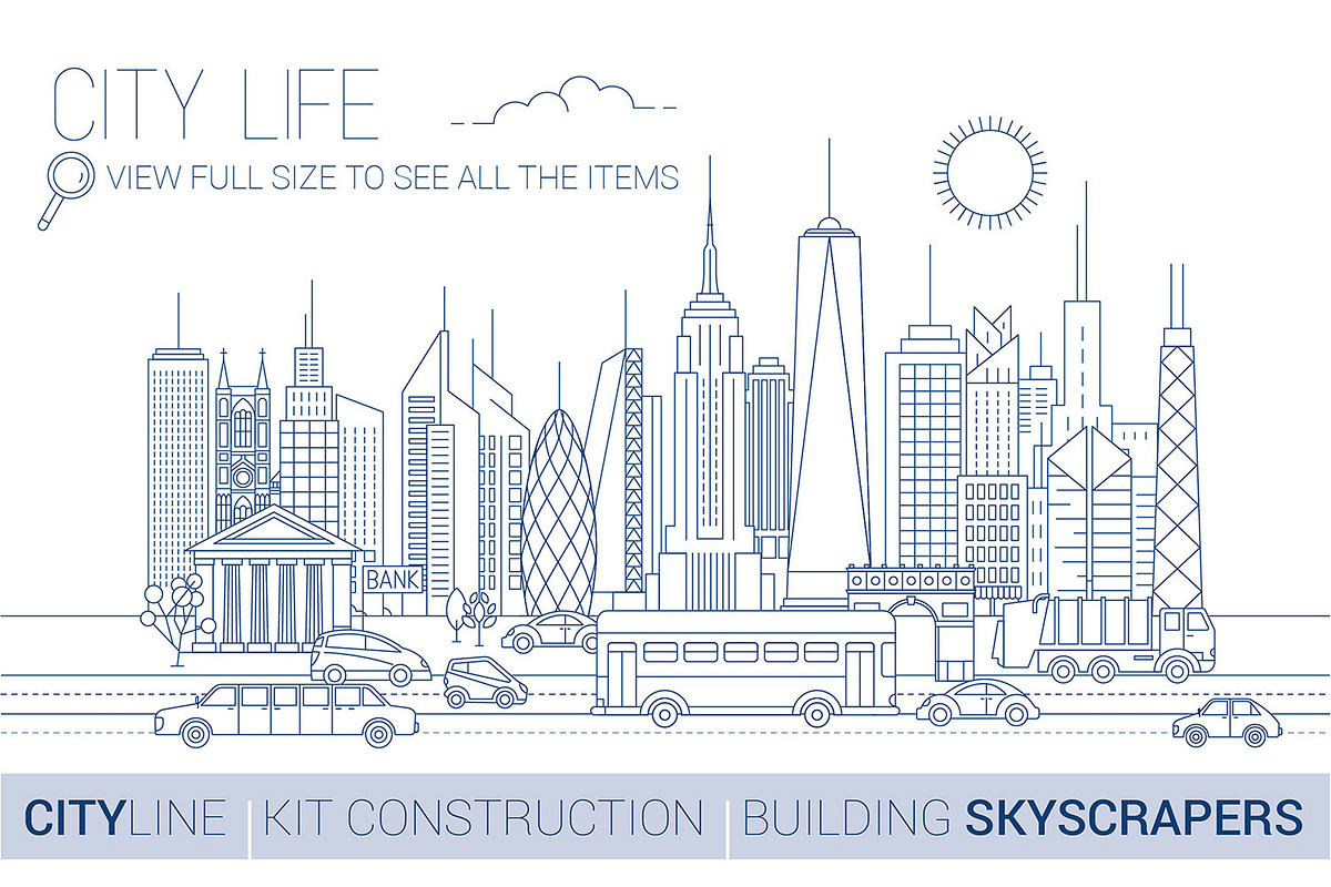 City Skyline Line Art Graphic Kit, an Education Illustration by Pingebat (Photo 2 of 4)