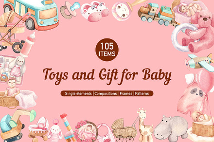 Toys and Gift for Baby Watercolor, an Object Illustration by CreativeValuation