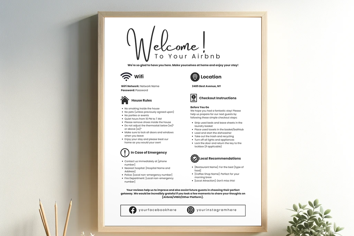 Editable Airbnb Welcome Sign, a Print Template by MondaySpark (Photo 9 of 9)
