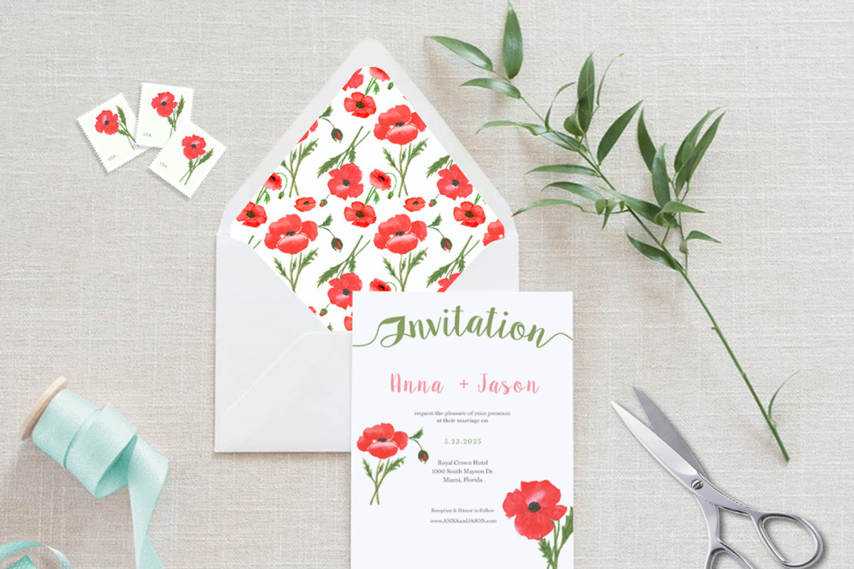 Poppy Flower Watercolor Wedding Set, an Invitation Template by Love Design (Photo 11 of 14)