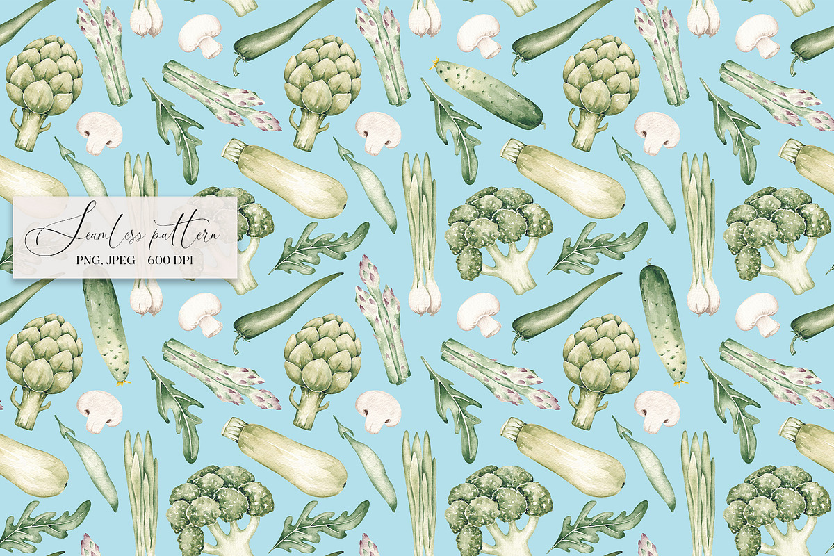 Green Vegetables seamless pattern, a Pattern Graphic by SirenaArt (Photo 4 of 11)
