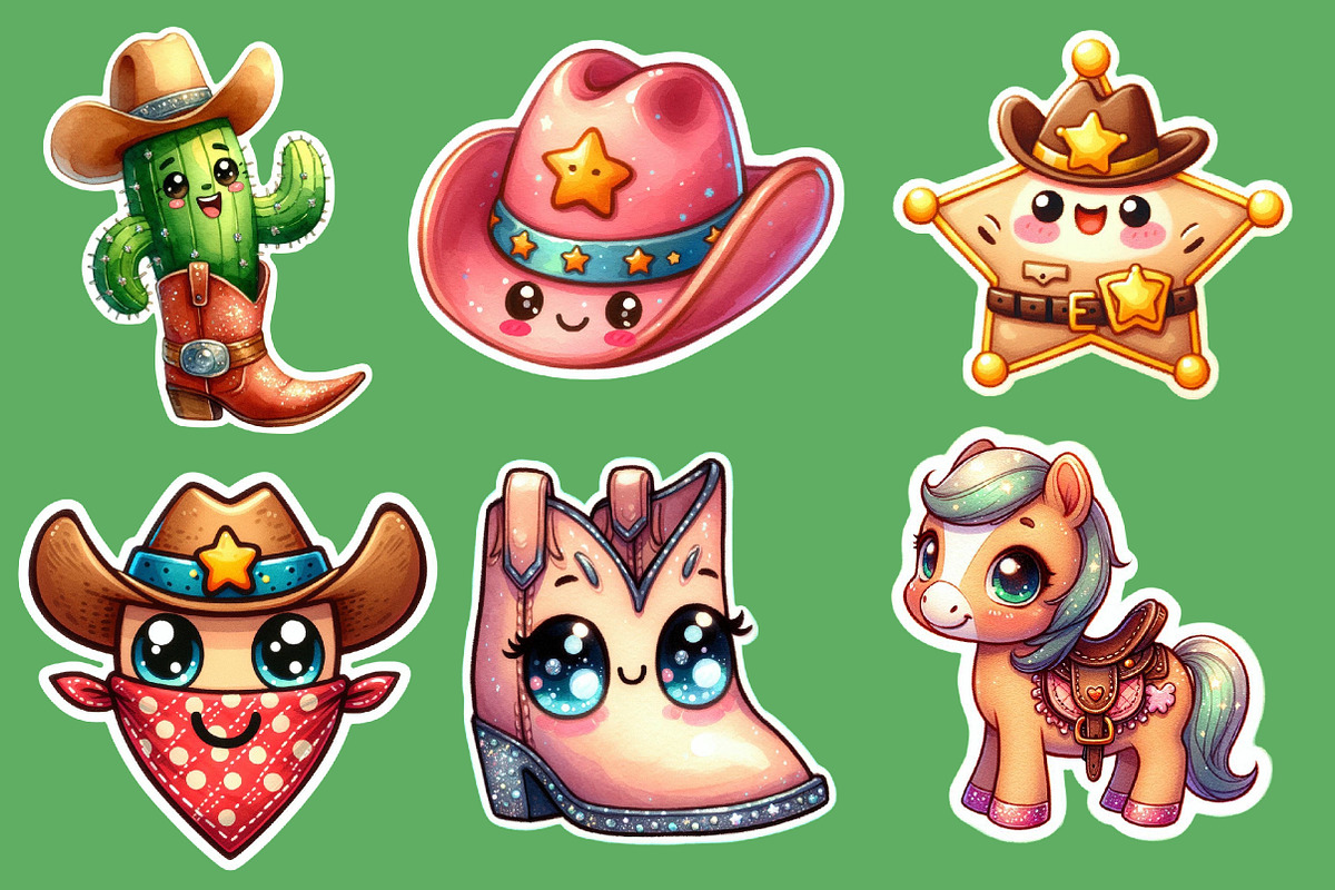Kawaii Cowboy Clipart Bundle, an Illustration by Designworld (Photo 2 of 5)