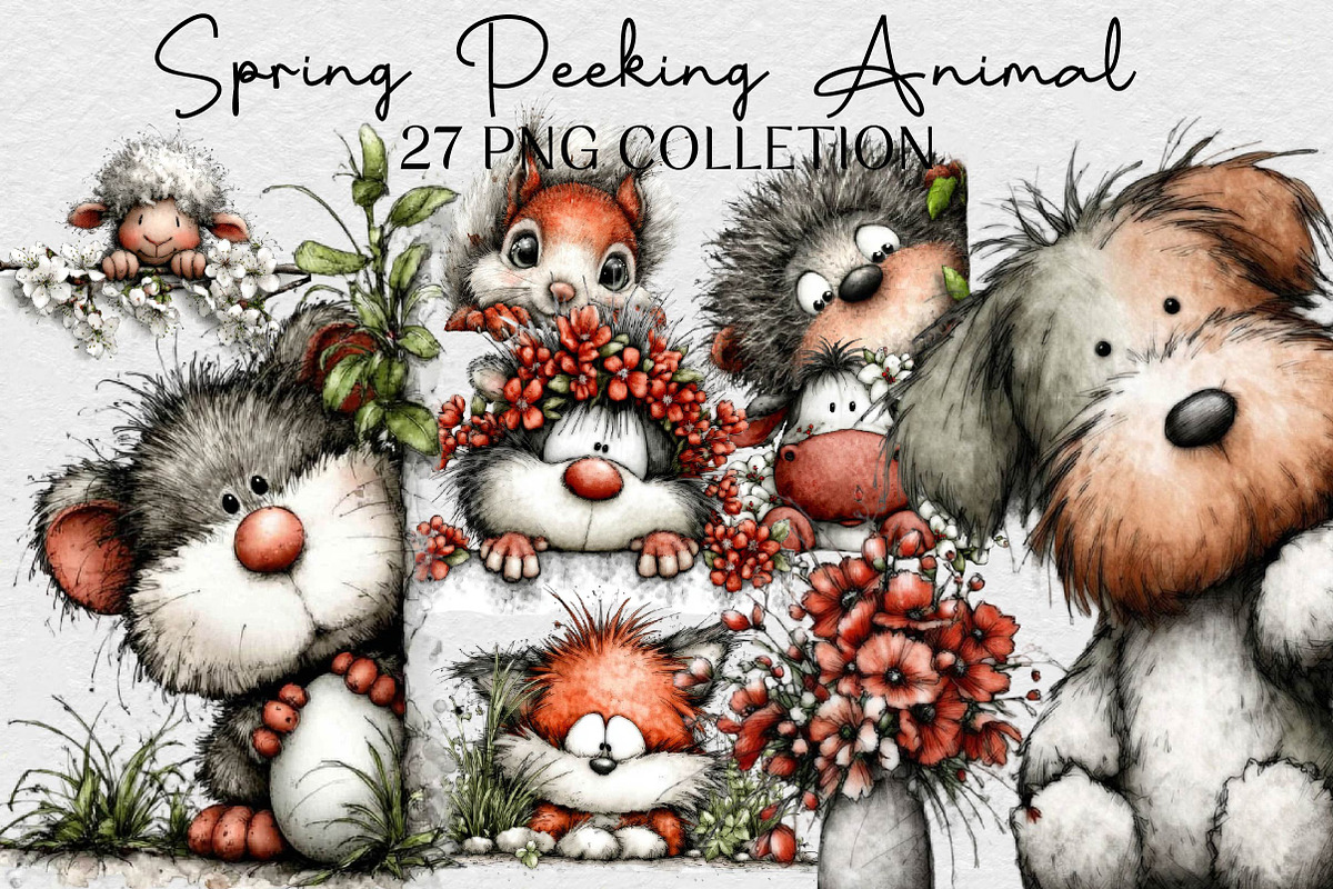 Spring Peeking Animal Clipart, an Illustration by DreamCafeArt (Photo 1 of 6)