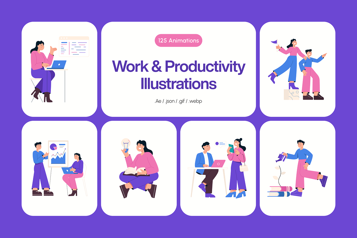 Animated Work & Productivity Flat, a Work Illustration by Creative Stall (Photo 1 of 4)
