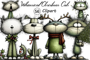 Whimsical Christmas Cats Clipart, an Illustration by Creative Art