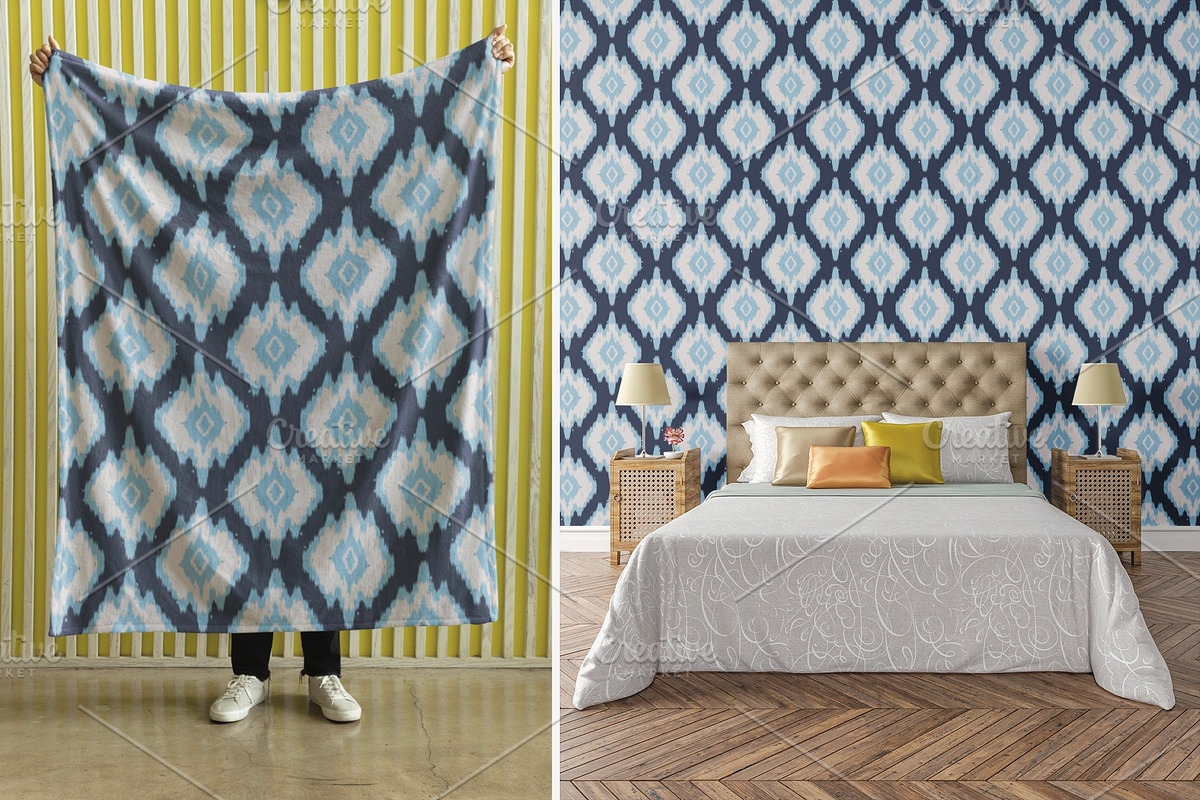 Blue Uzbek Ikat Ogee Pattern