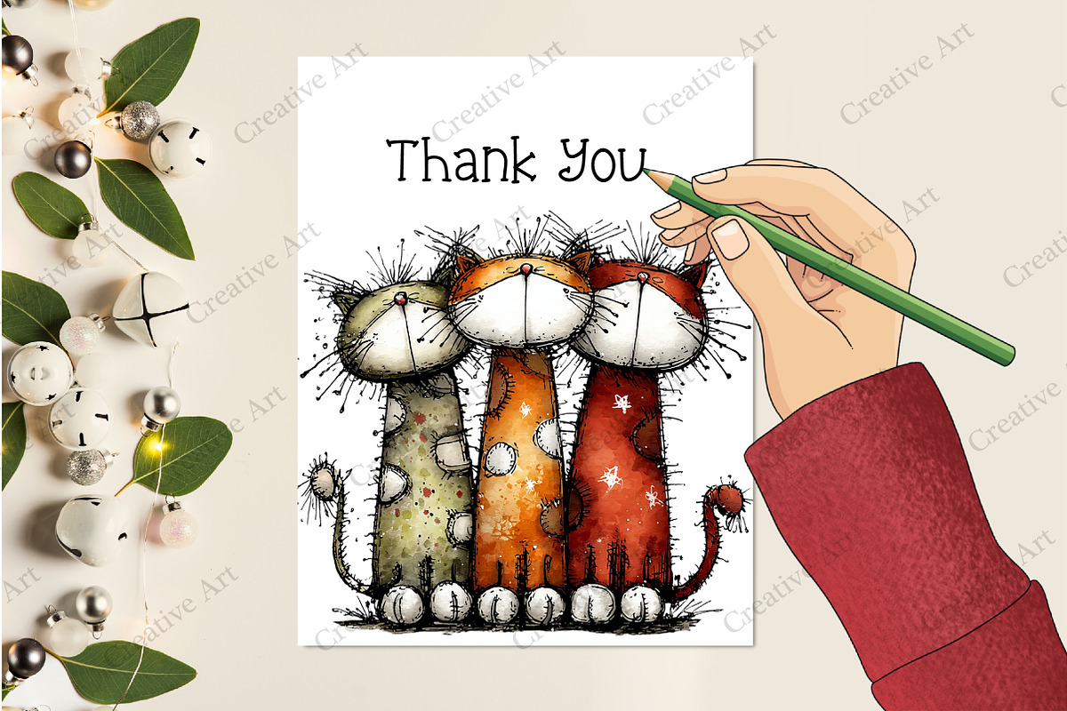 Whimsical Christmas Cats Clipart, an Illustration by Creative Art (Photo 11 of 13)