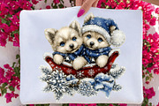 Whimsical Christmas Puppies Sleigh, a Seasonal Illustration by SVGArt (Thumbnail 3 of 5)